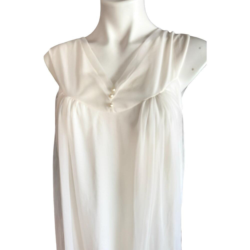 Vintage Jenne Marie Nylon Nightgown 1970s Pearl Button Empire Chiffon White S - Picture 6 of 12